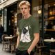 Olive T-shirt with Cute Black Cat Wrapped in Blanket Graphic