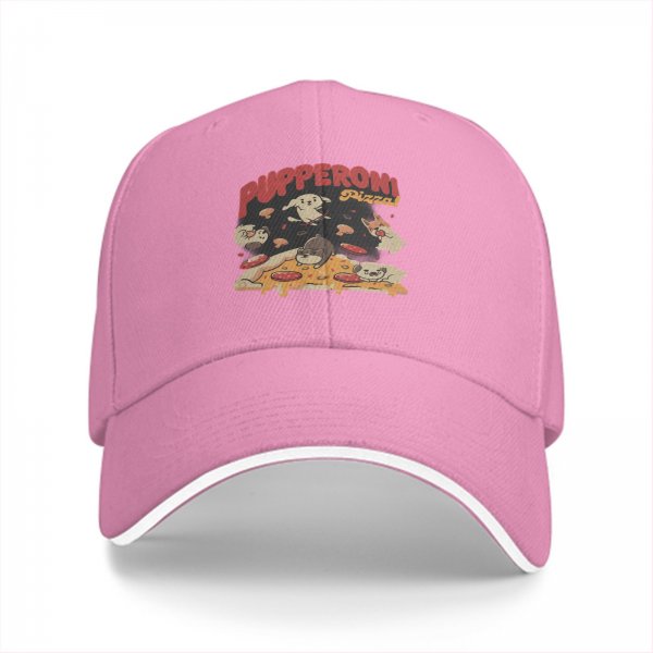 Black Baseball Cap With Pupperoni Pizza Cute Dog Graphic Print