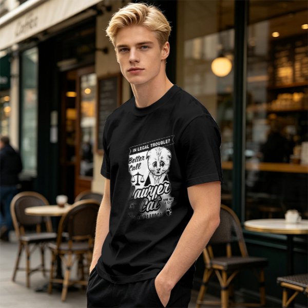 Olive T-Shirt With Funny Lawyer Cat Legal Trouble Graphic Print