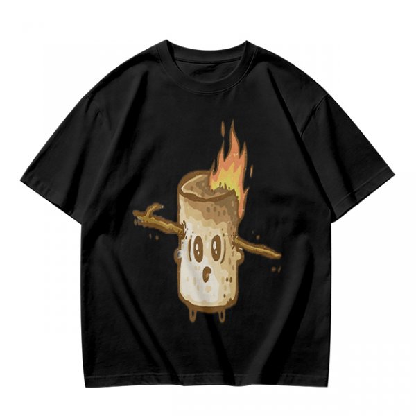 Olive T-Shirt With Surprised Burning Marshmallow Graphic