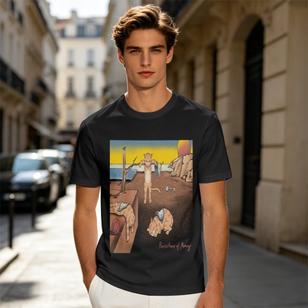 Olive T-Shirt With Surreal Cat Art Print