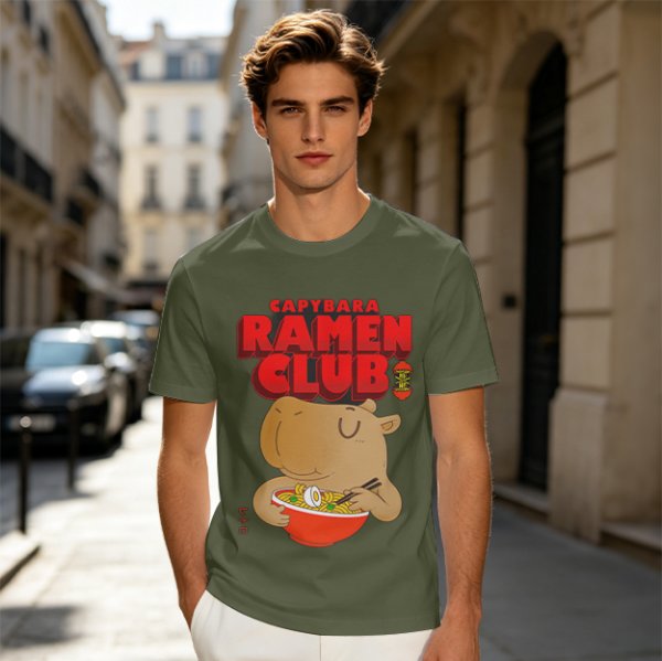 Capybara Ramen Club T-Shirt with Cute Capybara Eating Ramen Design