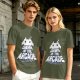 Olive T-Shirt with Retro Arcade Space Invader Graphic and Dawn of the Arcade Text