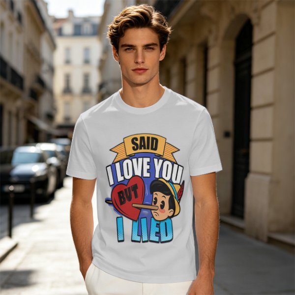 Olive t-shirt with Pinocchio 'Said I Love You But I Lied' print