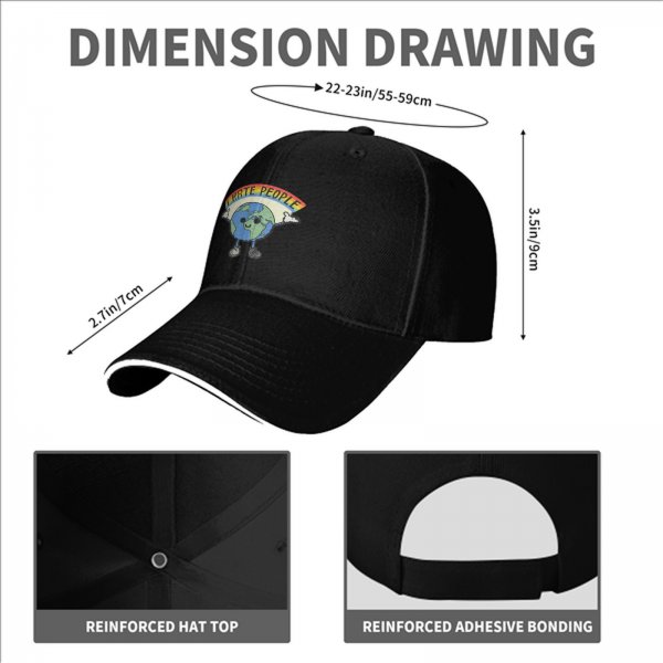 Black baseball cap with cartoon Earth graphic and 'I HATE PEOPLE' text