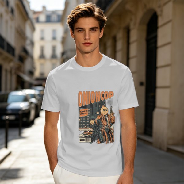 Onion Cop Graphic Tee with Retro Comic Style Artwork