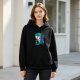 Black hoodie with anime character silhouette and wisteria floral art