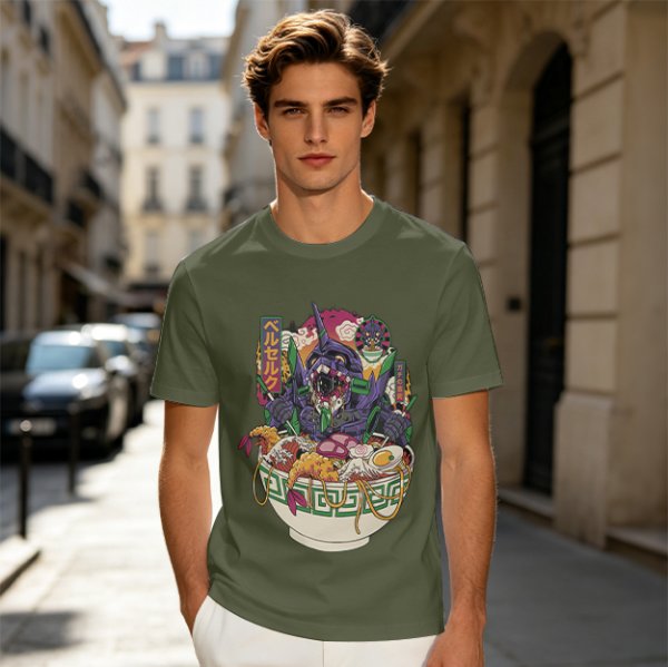 Anime Mecha Robot Ramen Bowl Graphic T-Shirt