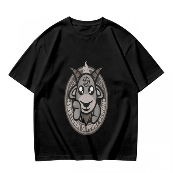 Olive T-Shirt With Cute Emotional Support Demon Goat Graphic
