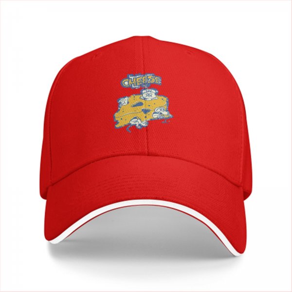 Black baseball cap with cheese and mice graphic print