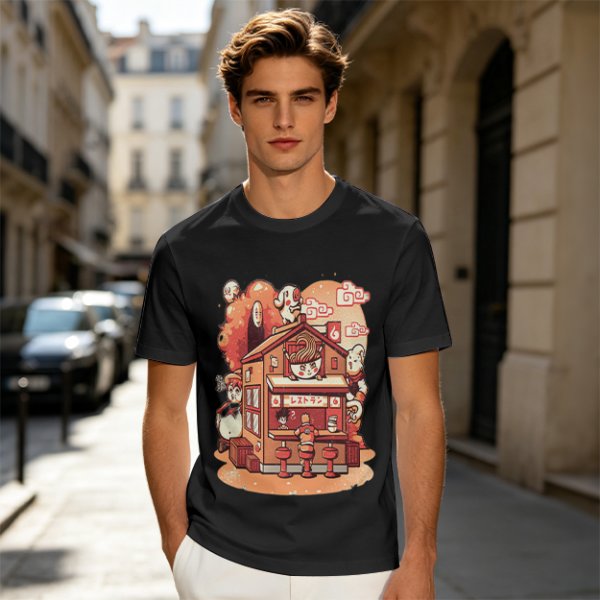 Anime Style Restaurant Scene Graphic T-Shirt Artwork