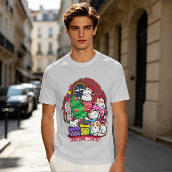 Meowy Christmas Cat Holiday Graphic T-Shirt