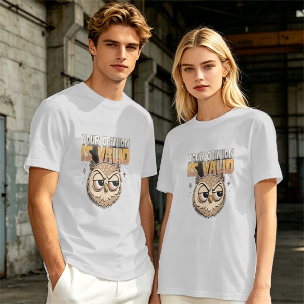 Owl Graphic T-Shirt With 'Your Opinion Is Valid' Text