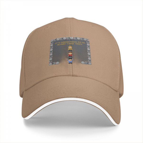 Black baseball cap with Zelda 'It's dangerous to go alone' pixel art design