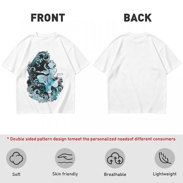 Olive T-shirt with Waterbender Character and Wave Art Print