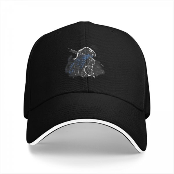 Black Baseball Cap With Dark Fantasy Knight Warrior Print