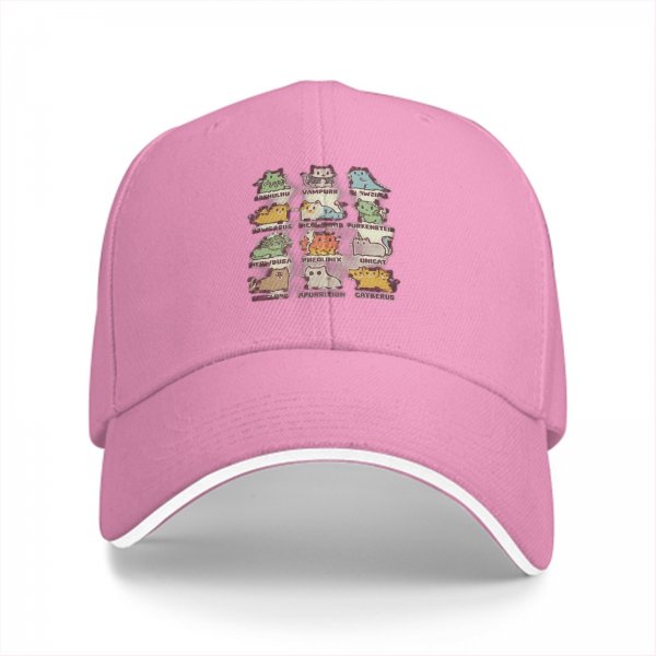 Black baseball cap with cute monster cat graphic print