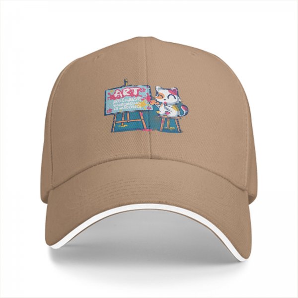 Black baseball cap with cat painting art design