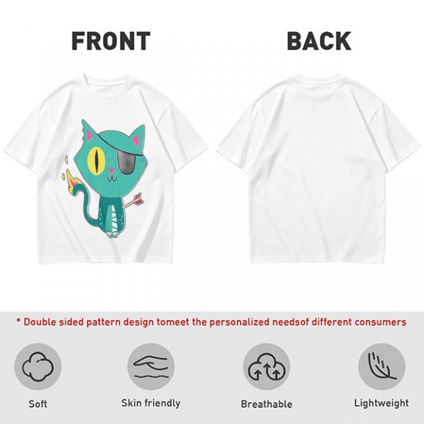Olive Green T-Shirt With Pirate Cat Graphic Print