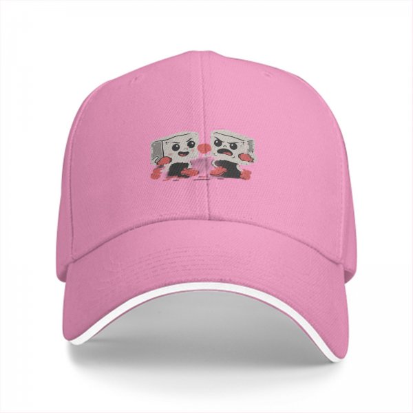 Black baseball cap with cartoon fighting tofu characters graphic