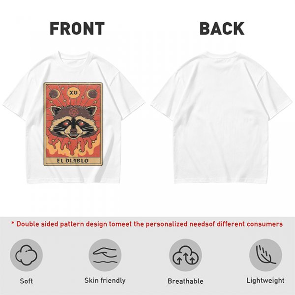Olive T-Shirt With Raccoon El Diablo Tarot Card Print