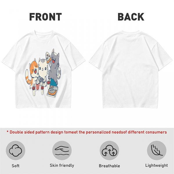 Olive T-Shirt With Cute Cats Enjoying Pizza And Snacks Print