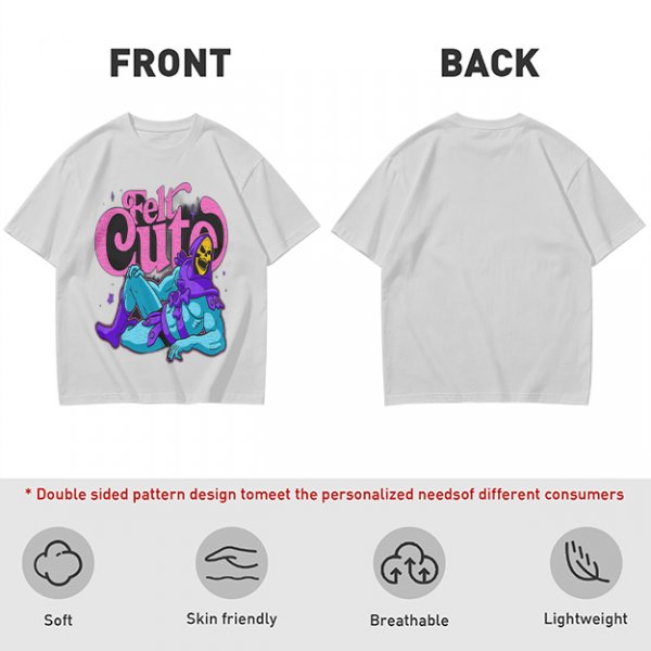 Olive t-shirt with 'Felt Cute' Skeletor graphic print