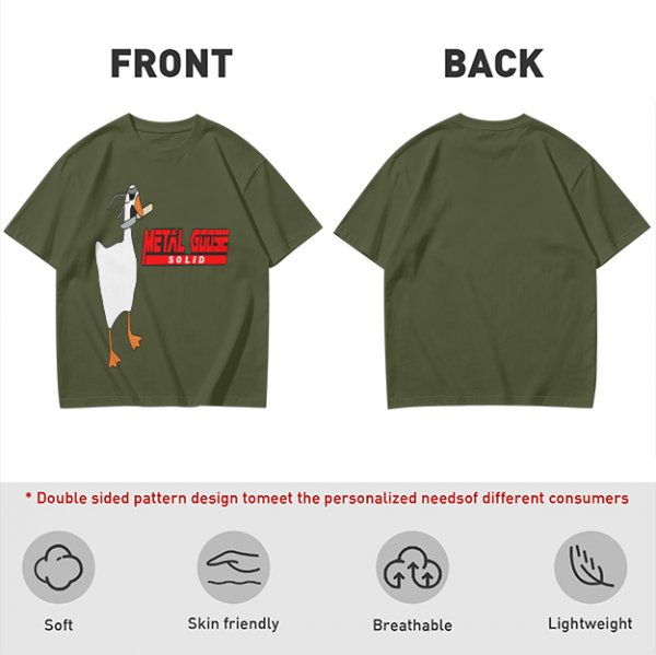 Olive T-Shirt With Metal Goose Solid Parody Graphic Print