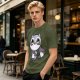 Olive T-Shirt with Cute Raccoon Holding Coffee Mug Print