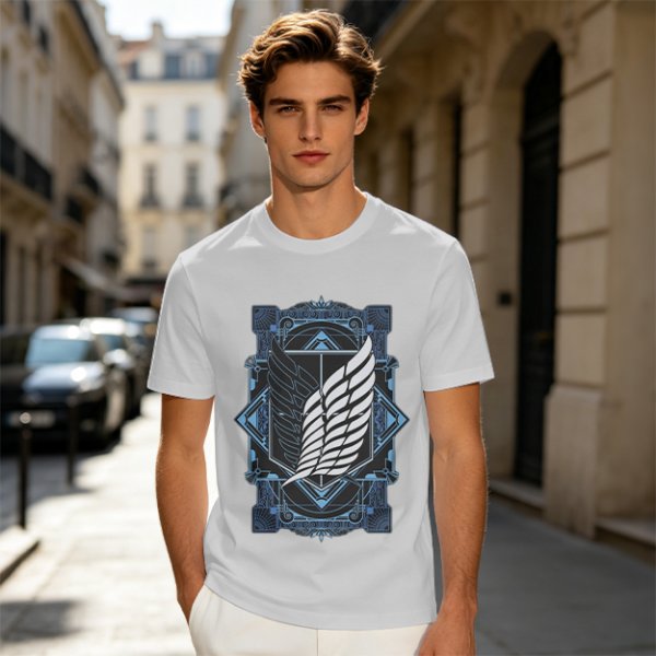 Olive T-Shirt With Attack on Titan Survey Corps Wings Print