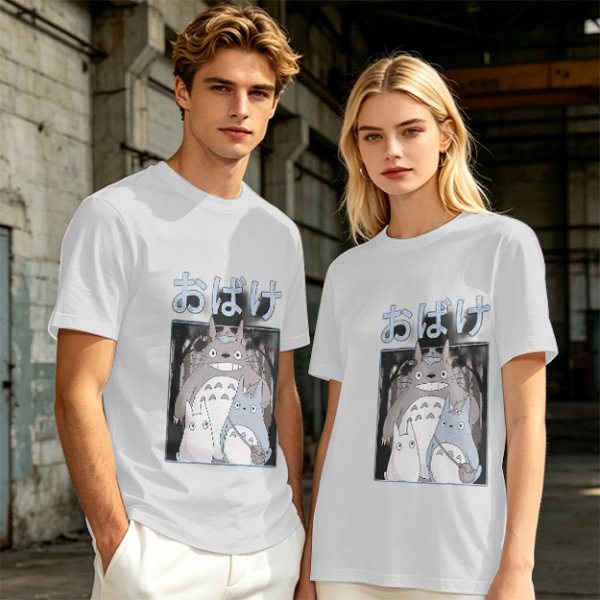 Olive green graphic tee with Totoro forest spirit print
