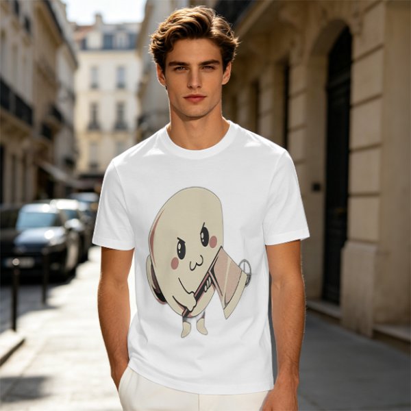 Olive T-Shirt With Cute Angry Ghost Holding Axe Graphic