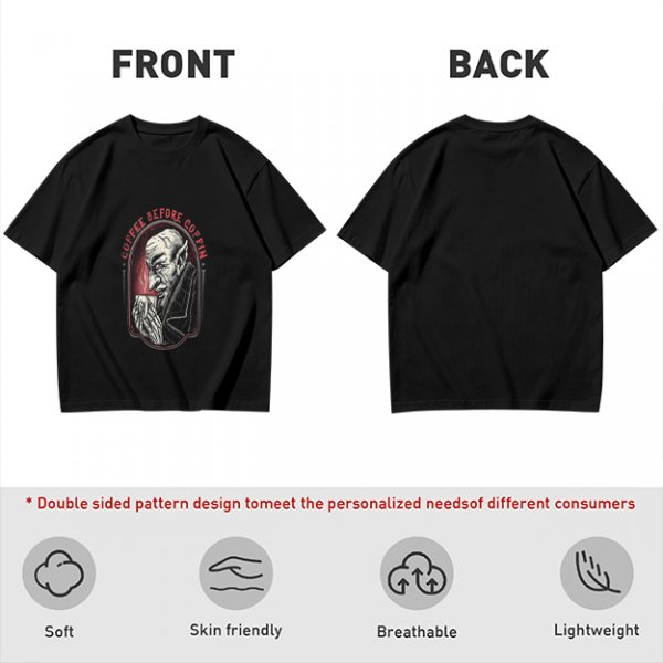 Olive T-Shirt with Vampire Coffee Before Coffin Graphic Print