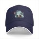 Black baseball cap with dragon and anime character graphic print