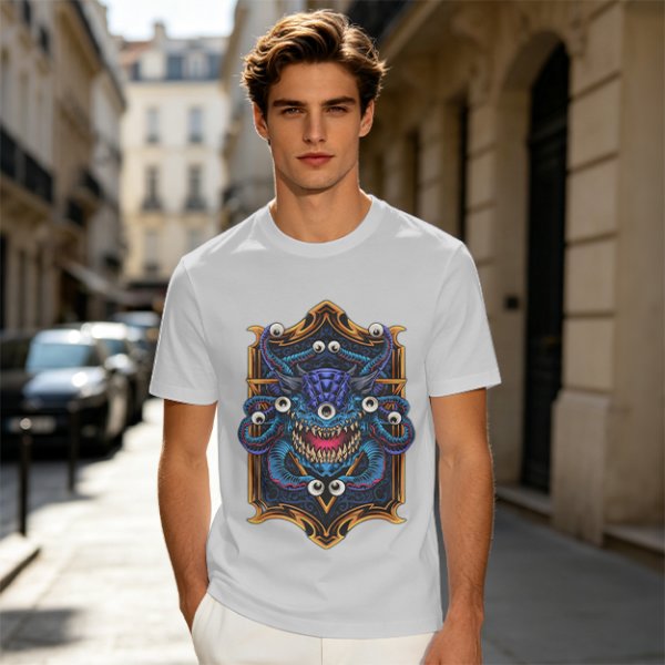 Olive T-Shirt With Fantasy Beholder Monster Graphic Print