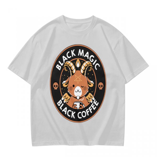 Olive t-shirt with black magic black coffee goat graphic print