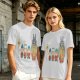 Olive T-shirt with cartoon characters print featuring Totoro and small figures