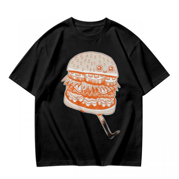 Olive T-Shirt With Cute Cartoon Hamburger Print