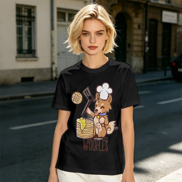 Olive T-Shirt With Cute Dog Chef Cooking Waffles Graphic