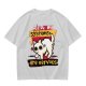 Olive graphic t-shirt with nervous white cat and 'All of my systems are nervous' text