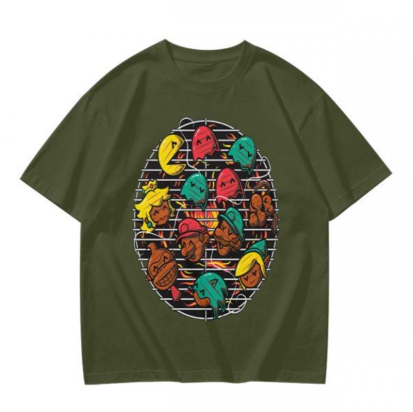Gaming Character Grill Graphic Olive T-Shirt