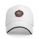 Black baseball cap with red dragon holding polyhedral dice design