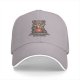 Black baseball cap with cute raccoon snacking and 'powered by pure snacks' text