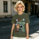 Olive T-shirt with Peanuts-style He-Man Castle Grayskull Graphic