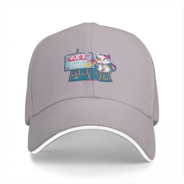 Black baseball cap with cat painting art design