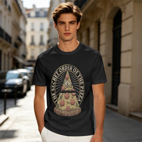 Olive T-Shirt With The Secret Order Of The Pizza All-Seeing Eye Print