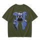 Olive T-Shirt With Blue Fantasy Animal Heads Graphic Print