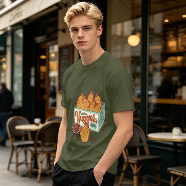 Olive T-Shirt With Cartoon Chicken Nuggets Box Print