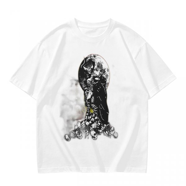 Olive T-Shirt With Dark Grim Reaper And Skull Pile Graphic