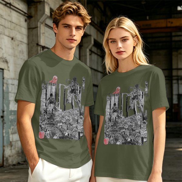 Olive Anime Scout Regiment Action Graphic T-Shirt